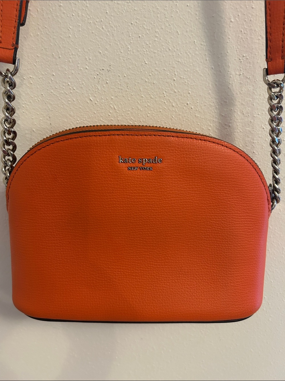 Kate Spade Orange Dome Crossbody Bag with Silver Chain
